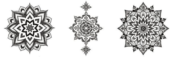 Intricate Islamic geometric patterns showcased in detailed black ink sketch on white background, ideal for art blogs, educational resources, stationery design