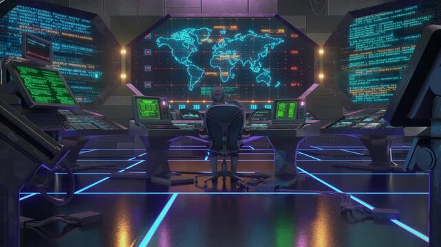 Sci-Fi Hacker Room - Loop - Neon Cyberpunk Tech Lab Background V2