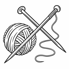 Knitting Monochrome Design With Yarn Ball And Needles Black And White Art