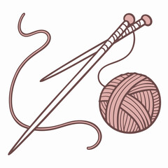 Knitting Needles And Yarn Ball Illustration In Minimalist Style