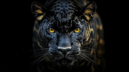 Obraz premium Majestic Panther Portrait on Black Background - Wild Animal Banner with Copy Space - Predator Series Digital Artwork