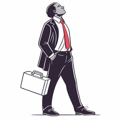 Confident Businessman In Suit Looks Upward With Briefcase In Hand