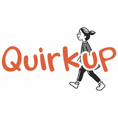 Playful Quirky Girl Cartoon Character Illustration Walking Alongside Orange Wordmark Logo