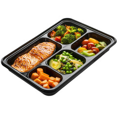 Food Tray Mockup With Plastic Cover Isolated On Wh St isolated on a transparent background