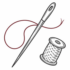 Needle With Thread And Bobbin Vector Illustration In Vintage Style Design