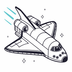 Space Shuttle Illustration In Simple Outline Style With Propulsion Trails Design