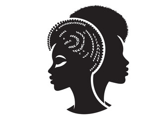 vector set of afro american woman logo head, african beauty woman vector logo design, Black girl faces with stylish afro hairstyle, woman afro black face, African american woman hairstyle vector	
