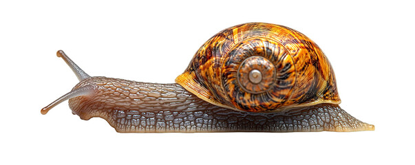 Side view of orange snail isolated on transparent background, generative ai