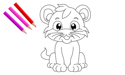 A cat cute cartoon  animal in black and white outline KDP kids line art coloring book pages illastation