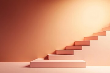 Abstract minimalist platform in pink and orange for product display with warm lighting effects
