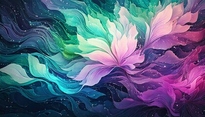 Pastel Petal Aurora Seamless Pattern with Iridescent Light Flow