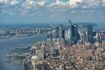 Fototapeta premium Manhattan and Hudson Yards cityscape viewed form One World Trade Center observation deck, New York, USA