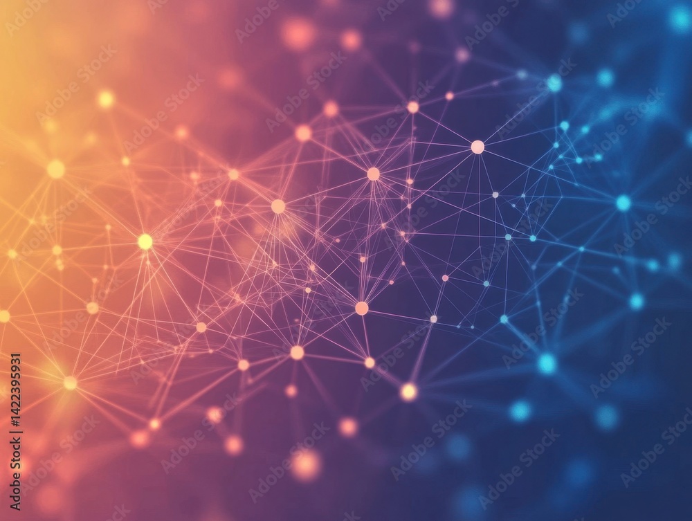 Poster abstract network connection background with vibrant gradient colors and interconnected nodes for mod
