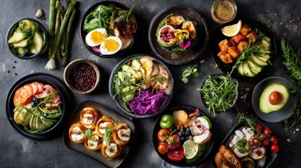 Fototapeta premium A colorful array of healthy and delicious meal prep bowls, perfect for a balanced diet.