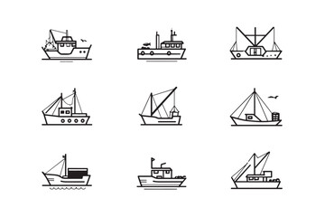 Fishing Boat Icon Minimalist Line Art