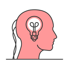 Human head with light bulb vector illustration.