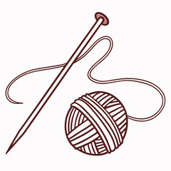 Ball Of Yarn And Knitting Needle Minimalist Line Art Illustration