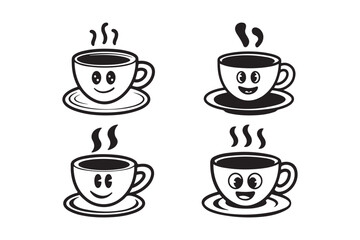 Smiling Coffee Cup Icons Cute Cartoon Hot Beverage Vector Art