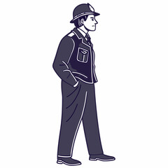 Isolated British Policeman Character Illustration In Full Uniform Walking Forward