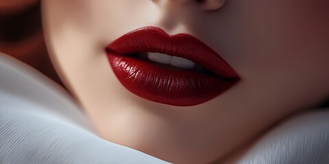 Fototapeta premium Close-up Woman Lips Red Lipstick