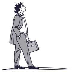 Stylish Businessman Walking Holding Briefcase Looking Upward With Hopeful Attitude