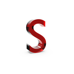 Red glossy letter S in transparent background