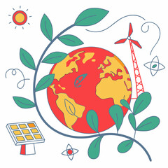 Sustainable World With Renewable Energy And Environmental Conservation Concept Illustration