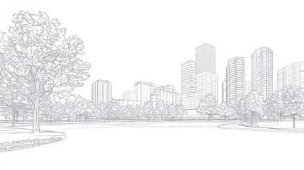 Naklejka premium City park skyline architectural design, urban green space