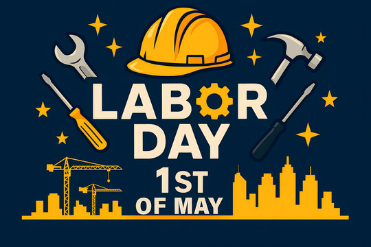 labor day may 1st celebration graphic illustration – tools & workers tribute