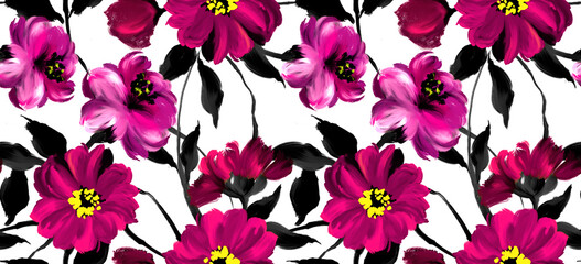 Seamless flowers pattern. Hand draw abstract floral pattern. © akn