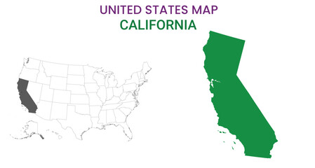 California map of USA state. California map vector illustration. California vector map on white background.