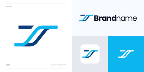 Letter T or S with line waves logo icon design vector illustration element editable, Symbol combination initial TS, ST with modern and simple style, usable for technology and brand identity business