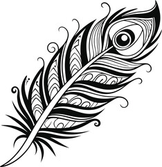 Obraz premium Intricate Black And White Illustration of a Stylized Peacock Feather 
