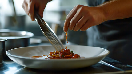 Chef Adding Sauce to a Plate of Food