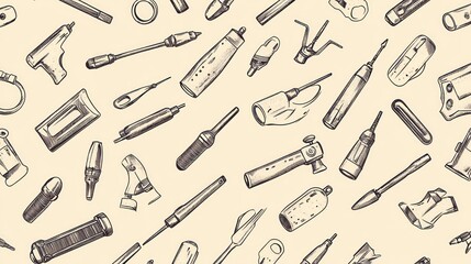 Obraz premium Hand-drawn tools seamless pattern; craft, repair, workshop background; DIY project texture