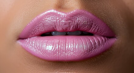 Fototapeta premium Pink lipstick closeup beauty makeup glossy lips fashion cosmetics style glamour attractive mouth 
