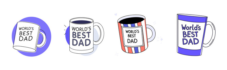 A set of illustrations Father's Day coffee mugs with text design