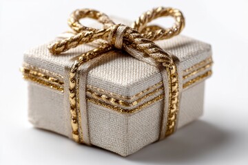 Elegant Beige Gift Box with Golden Accents: A Luxurious Presentation