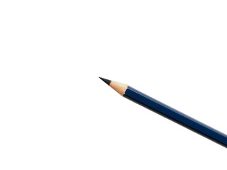 Close-up of a sharpened black pencil with blue body on white background: perfect for creative, educational, and professional use
