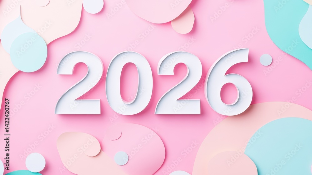 Poster minimalist pastel background with white paper-cut 