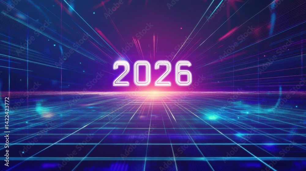 Poster Futuristic neon numbers 