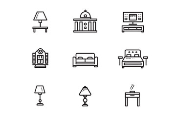 Hotel Room Icon Simple Line Design