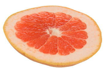 A slice of ripe grapefruit on an isolated background