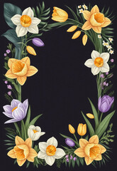Obraz premium Botanical frame for use in graphics. Flowers leaves in the illustration. Oil painting