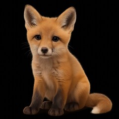 Fototapeta premium Adorable young fox sitting against a black background 