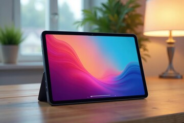 Single floating digital tablet, clean background , data, template, white