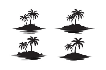Palm Tree Island Silhouette Tropical Beach Clipart for Summer Crafts and Designs