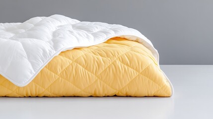 Soft, quilted, yellow comforter with white coverlet