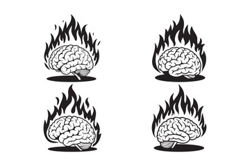 Burning Brain Flaming Mind Illustration for Creative Psychedelic Art and Designs