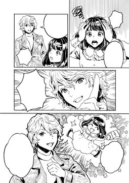 コマ割り漫画風イラスト（セリフ無し線画）